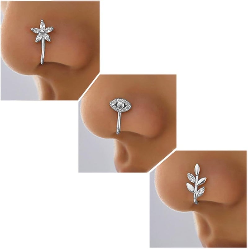 VitaCool Store Fake Nose Ring Hoop Fake Nose Stud Magnetic Septum Nose Ring Stud Stainless Steel CZ Fake Nose Piercing Stud Faux Nose Ear Lip Cuffs Non Pierced Jewelry for Women Men - Image 3